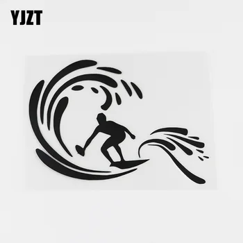 YJZT 13,4 см X 9,1 см Подвижна Дъска за Сърф Плажната Стикер Vinyl Стикер за автомобил Black/Silver 8A-0736