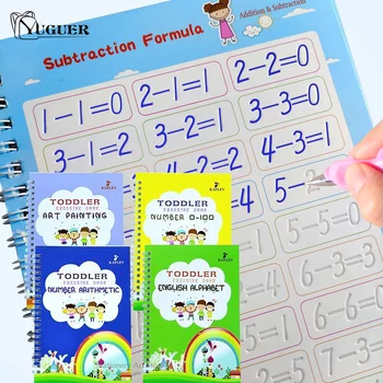 Многократна употреба за Обучение по Математика Рисуване на Английски 3D Калиграфия Книга, Тетрадка Цифри От 0-100 Образование за Децата Писмо Практика Играчки Подаръци